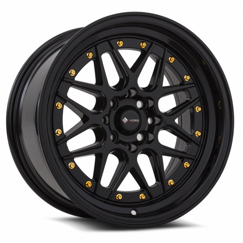 Vors Vr7 Wheels Rims 16x8 4x100 4x114.3 Black W/ Gold Rivets 20mm | VR0716808H20BK