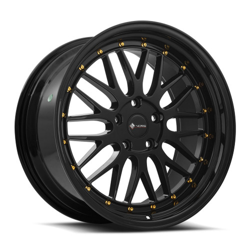 Vors Vr8 Wheels Rims 18x9 5x112 Black W/ Gold Rivets 35mm | VR08189051435GB-512