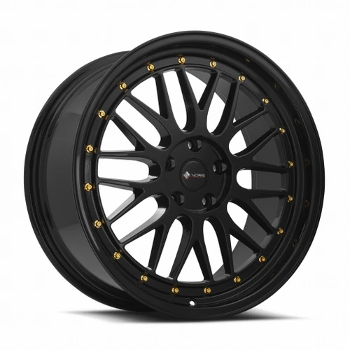 Vors Vr8 Wheels Rims 19x8.5 5x120 Black W/ Gold Rivets 35mm | VR08198551435GB-520
