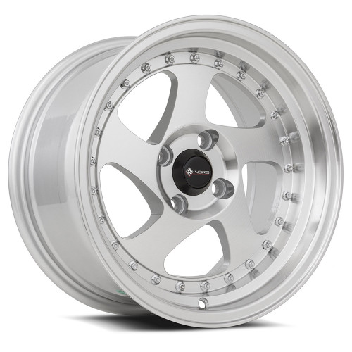 Vors Vr2 Wheels Rims 15x8 4x100 Silver Machined W/ Machined Lip & Chrome Rivets 20mm | VR02158040020S