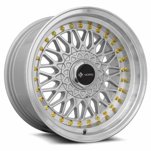Vors Vr3 Wheels Rims 16x8 4x108 Silver W/ Machined Lip & Gold Rivets 20mm | VR0316808H20S-408