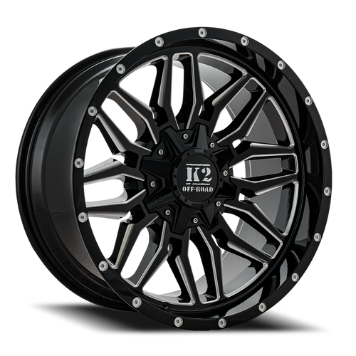 K2 Rage K16 Wheel 20x10 6x135 & 6x139.7 Gloss Black Milled -12mm | K162010655135-12GBML