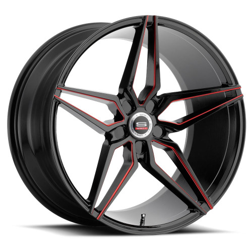 Spec-1® Spm-81 Custom Drilled Wheel Blanks Rims 22x10.5 Gloss Black Red Machined 42 | SPM81221054042GBRL