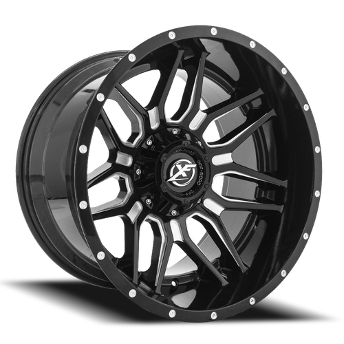 DOORBUSTER PRICING! - Xf Off-Road Xf-222 Wheel - 20x9 6x135 & 6x139.7 Gloss Black & Milled 12mm | XF-22220906135139712GBML