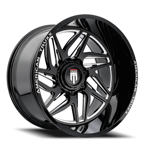 DOORBUSTER PRICING! - American Truxx At1917 Goliath Wheel 24x14 8x165.1 Gloss Black Milled -76mm - MINIMUM PURCHASE OF 4 WHEELS | AT1917-24481M