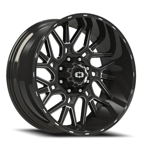 Vision Brawl 404 Wheel 24x12 8x165.1 Gloss Black Milled Spoke -51mm - MINIMUM PURCHASE OF 4 WHEELS | 404-24281GBMS-51