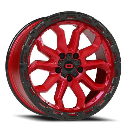 Vision Korupt 405 Wheel 17x8 5x127 Gloss Red With Gloss Black Lip 30mm | 405-7873GRGBL30