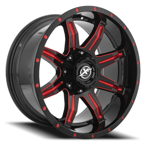 DOORBUSTER PRICING! - Xf Off-Road Xf-215 Wheel 20x12 6x135 & 6x139.7 Gloss Black & Red Milled -44mm | XF-215201261351397-44GBMLR