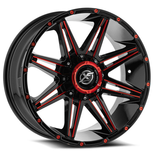 Xf Off-Road® Xf-220 Wheels Rims 20x10 6x135 6x5.5 (6x139.7) Gloss Black Red Milled -12  | XF-220201061351397-12GBMLR