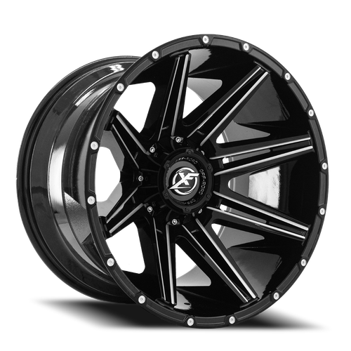 DOORBUSTER PRICING! - Xf Off-Road Xf-220 Wheel 22x10 5x139.7 & 5x150 Gloss Black & Milled -24mm | XF-220221051397150-24GBML