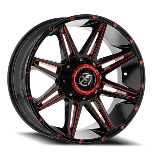 DOORBUSTER PRICING! - Xf Off-Road Xf-220 Wheel 22x10 6x135 & 6x139.7 Gloss Black & Red Milled -24mm | XF-220221061351397-24GBMLR