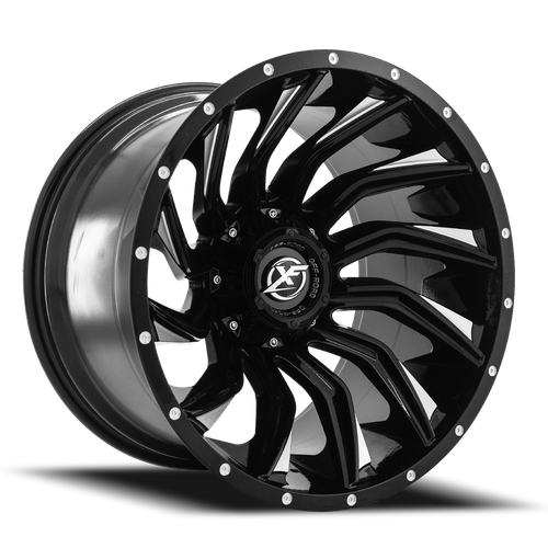 DOORBUSTER PRICING! - Xf Off-Road Xf-224 Wheel 28x14 6x135 & 6x139.7 Gloss Black & Milled -76mm - MINIMUM PURCHASE OF 4 WHEELS | XF-224281461351397-76GBML
