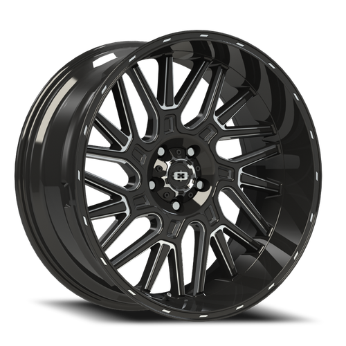 Vision Brawl 404 Wheel 20x12 5x127 Gloss Black Milled Spoke -51mm | 404-20273GBMS-51