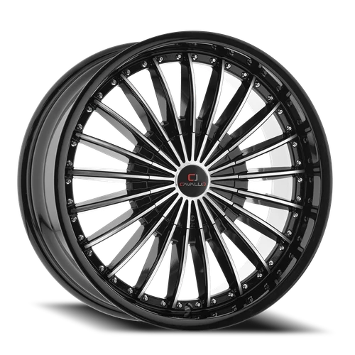 DOORBUSTER PRICING! - Cavallo Clv-32 Wheel 22x8.5 5x110 & 5x114.3 Gloss Black & Machined 38mm | CLV-32228551101143+38BM