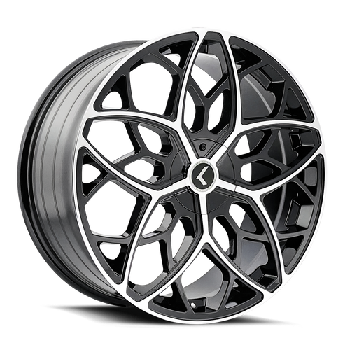 Kraze Kr184 Ricochet Wheels Rims 22x8.5 5x112 5x114.3 Gloss Black Machined 38mm | KR184-22816BM38