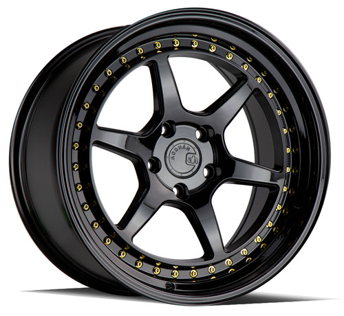 Aodhan Ds09 Wheels Rims 18x10.5 5x114.3 Gloss Black W/ Gold Rivets 22mm | DS918105511422GB