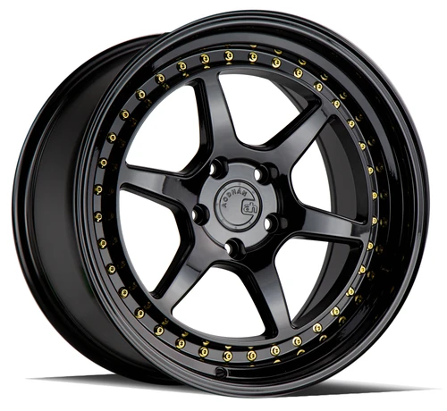 Aodhan Ds09 Wheels Rims 19x8.5 5x114.3 Gloss Black W/ Gold Rivets 35mm | DS91985511435GB