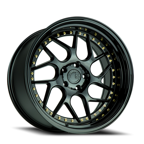 Aodhan Ds01 Wheel 19x9.5 5x114.3 Gloss Black w/ Gold Rivets 22mm - FREE T-SHIRT INCLUDED! | DS119955114322GBGR