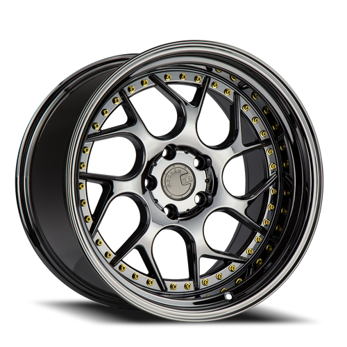 Aodhan Ds01 Wheel 18x9.5 5x114.3 Black Vacuum w/ Gold Rivets 30mm - FREE T-SHIRT INCLUDED! | DS118955114330VB