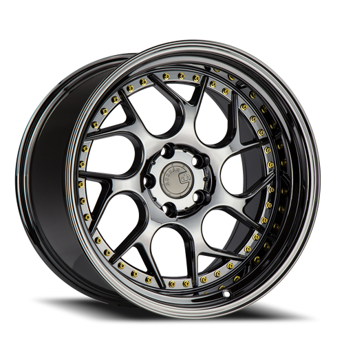 Aodhan Ds01 Wheel 19x10.5 5x114.3 Black Vacuum w/ Gold Rivets 22mm - FREE T-SHIRT INCLUDED! | DS1191055114322VB