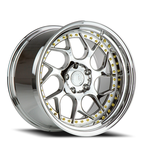 Aodhan Ds01 Wheel 19x10.5 5x114.3 Vacuum Chrome w/ Gold Rivets 22mm - FREE T-SHIRT INCLUDED! | DS1191055114322VC