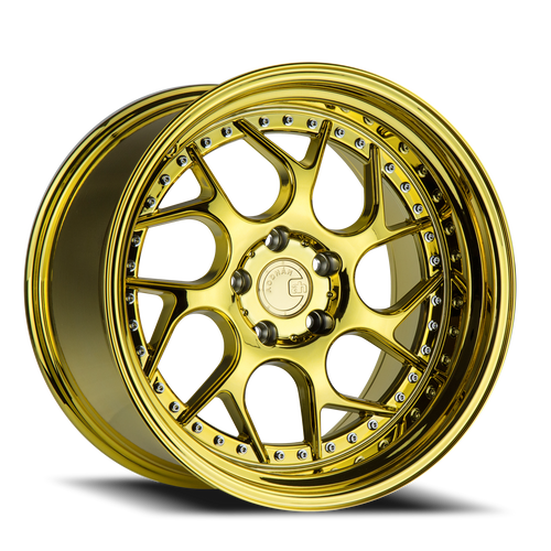 Aodhan Ds01 Wheel 19x10.5 5x114.3 Gold Vacuum w/ Chrome Rivets 22mm - FREE T-SHIRT INCLUDED! | DS1191055114322VG