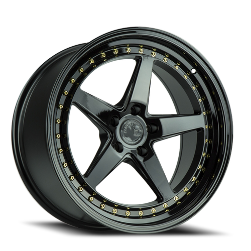 Aodhan Ds05 Wheel 18x8.5 5x114.3 Gloss Black w/ Gold Rivets 35mm - FREE T-SHIRT INCLUDED! | DS51885511435GB