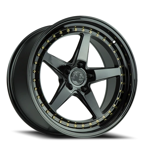Aodhan Ds05 Wheel 19x9.5 5x114.3 Gloss Black w/ Gold Rivets 15mm - FREE T-SHIRT INCLUDED! | DS51995511415GB