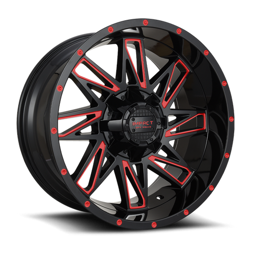 DOORBUSTER PRICING! - Impact Off-Road 814 Wheel 20x10 6x139.7 & 6x135 Gloss Black w/ Red Milling -12mm - FREE T-SHIRT INCLUDED! | 814GBR-21066-12