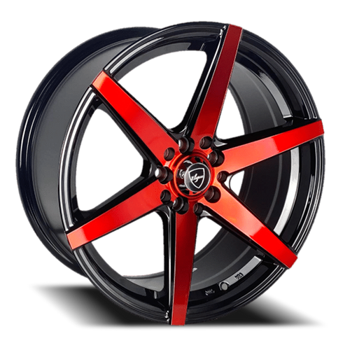 DOORBUSTER PRICING! - Elegance E002 Wheel 17x8 5x100 & 5x114.3 Gloss Black w/ Candy Red Face 35mm - FREE T-SHIRT INCLUDED! | E002-17510035GRRF