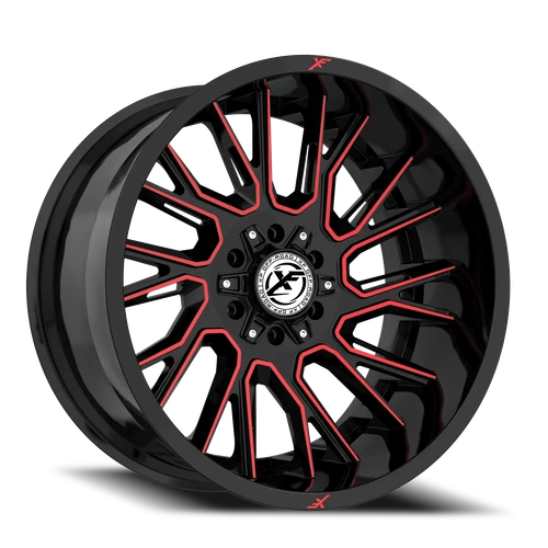 DOORBUSTER PRICING! - Xf Off-Road Xf-230 Wheel 22x10 6x135 & 6x139.7 Gloss Black & Red Machined -24mm | XF-230221061351397-24GBMRED