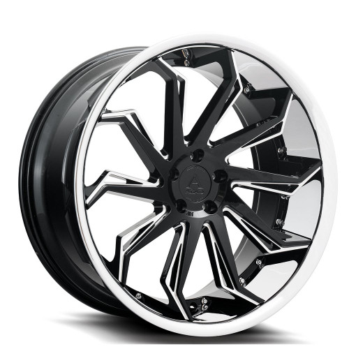 Azad® Az1101 Wheels Rims 20x9 5x112 Black Machined Stainless Lip 35 | AZ11012095112+35BMF/SSL