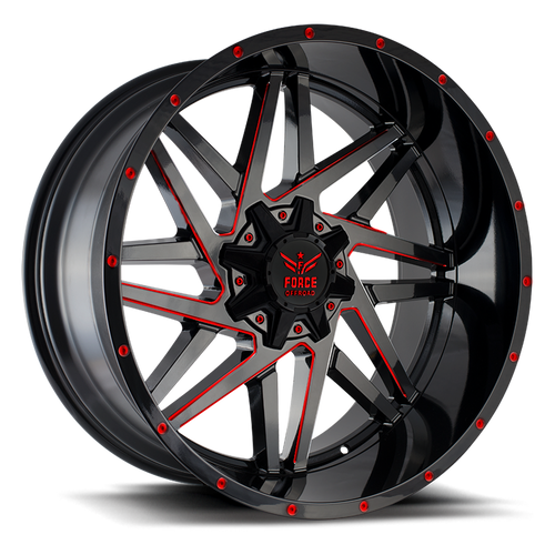 Force Off-Road® Fo1 Wheels Rims 20x12 5x5.5 (5x139.7) 5x150 Red Milled -44  | FO120125139.7/150-44R/M