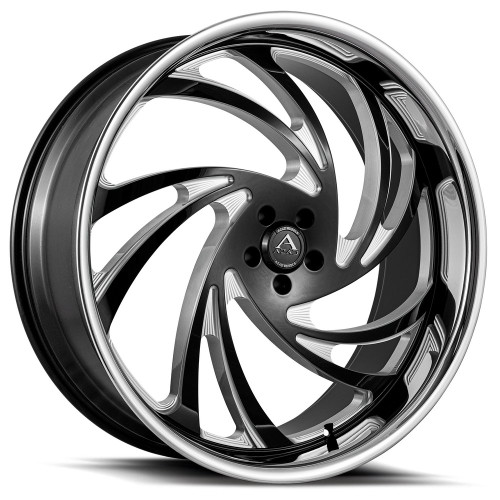 Azad® Az Drip Custom Drilled Wheel Blanks Rims 22x9.5 Gloss Black Milled Stainless Lip 10 | AZDRIP2295BLANK+10BM/SSL