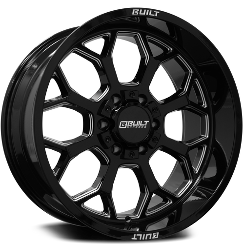 Built Off-Road Bto-1 Wheels Rims 22x12 6x135 6x139.7 Gloss Black Milled -44mm | 221212H-44BT01BM