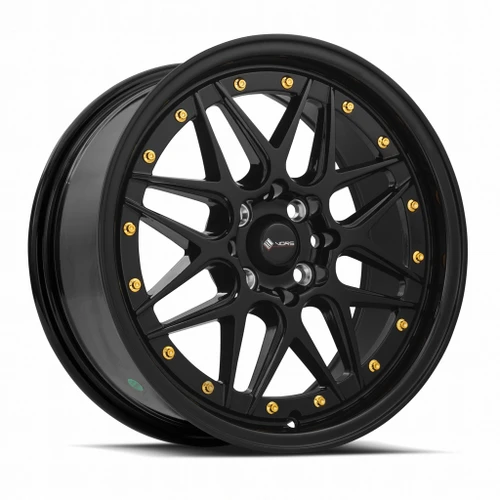 Vors Vr7 Wheels Rims 16x7 4x100 4x114.3 Black W/ Gold Rivets 38mm | VR0716708H38BK