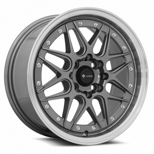 Vors Vr7 Wheels Rims 16x7 4x108 Gunmetal W/ Machined Lip & Chrome Rivets 38mm | VR0716708H38GM-408