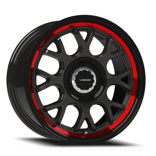 Vision Alpine 478 Wheel 20x8.5 5x108 & 5x114.3 Gloss Black With Red Tinted Brushed Lip 35mm | 478-2814GBRTB35