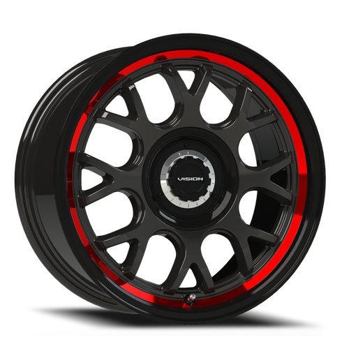 Vision Alpine 478 Wheel 16x8 5x108 & 5x114.3 Gloss Black With Red Tinted Brushed Lip 38mm | 478-6814GBRTB38