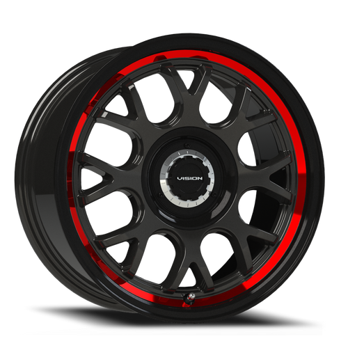 Vision Alpine 478 Wheel 17x8 5x114.3 & 5x120 Gloss Black With Red Tinted Brushed Lip 38mm | 478-7821GBRTB38