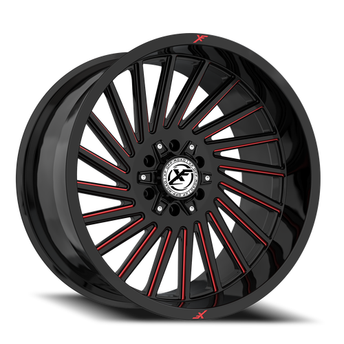 DOORBUSTER PRICING! - Xf Off-Road Xf-239 Wheel 20x10 5x127 & 5x139.7 Gloss Black & Red Milled -12mm | XF-239201051271397-12GBMLR