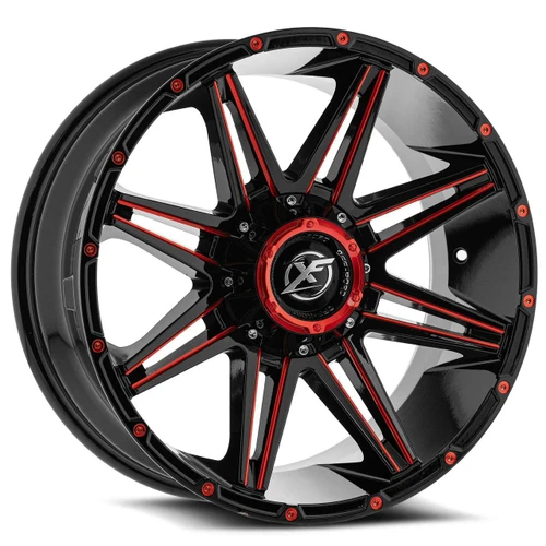 Xf Off-Road XF-220 Wheels Rims 18x9 8x6.5 (8x165.1) 8x170 Black Red Milled 12mm | XF-220189081651170+12GBMLR