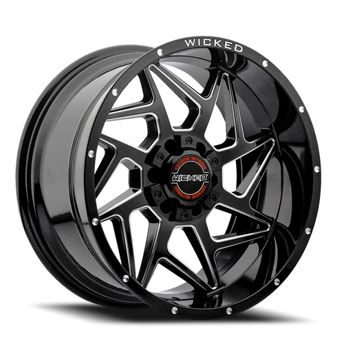 DOORBUSTER PRICING! - Wicked Offroad W932 Wheel 20x10 5x127 & 5x139.7 Gloss Black Milled -19mm | W932200050-19GBMW