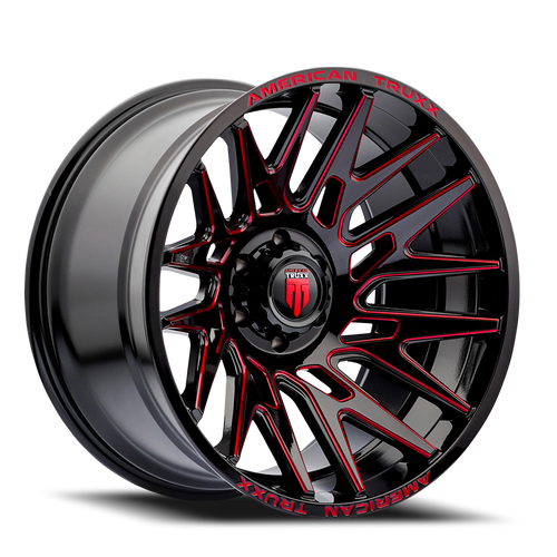 DOORBUSTER PRICING! - American Truxx At1919 Evolution Wheel 22x12 8x170 Gloss Black Milled w/ Prism Red Tint -44mm | AT1919-22270BTR