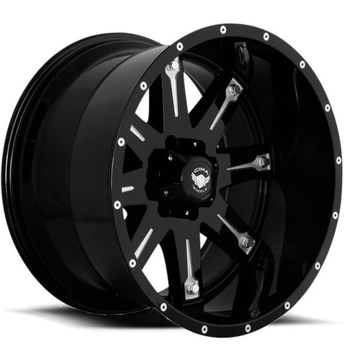 Gima Off-Road Of9 Wheels Rims 22x14 8x6.5 (8x165.1) Black Milled Face Machined Rivets -76mm | GMA-OF9-2214-08-N76BMF