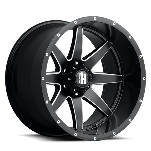 Havok 112 Wheels Rims 22x12 8x180 Black Milled -44mm | HAV112-2212-80-N44BMW