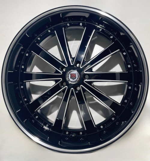 Redsport Rs77 Wheels Rims 22x8 5x4.5 (5x114.3) Black Milled Windows Lip 35mm | RSW77-22865BMW