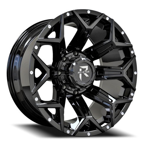 Revenge Rv202 Wheel 20x9 8x165.1 Gloss Black w/ Milled Lip 0mm - FREE T-SHIRT INCLUDED! | RV202-20908165+00B