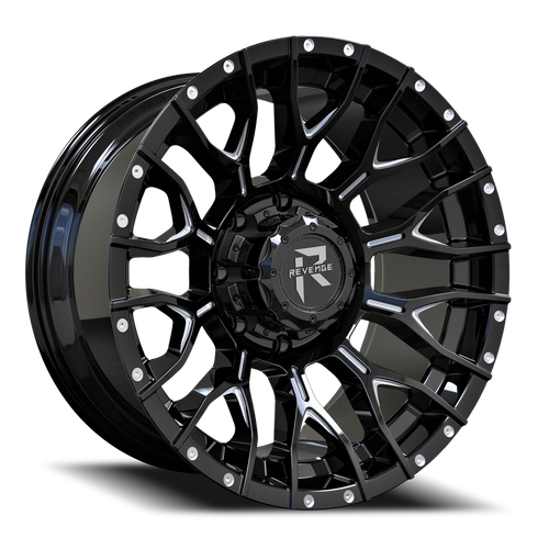 Revenge Rv201 Wheel 20x10 5x127 & 5x139.7 Black Milled -19mm - FREE T-SHIRT INCLUDED! | RV201-201051271397-19BMW