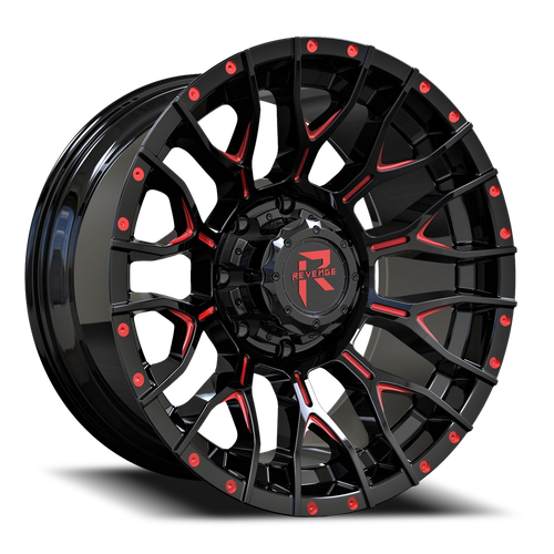 Revenge Rv201 Wheel 20x9 5x127 & 5x139.7 Black Milled w/ Red Tint 0mm - FREE T-SHIRT INCLUDED! | RV201-209051271397+00BRW